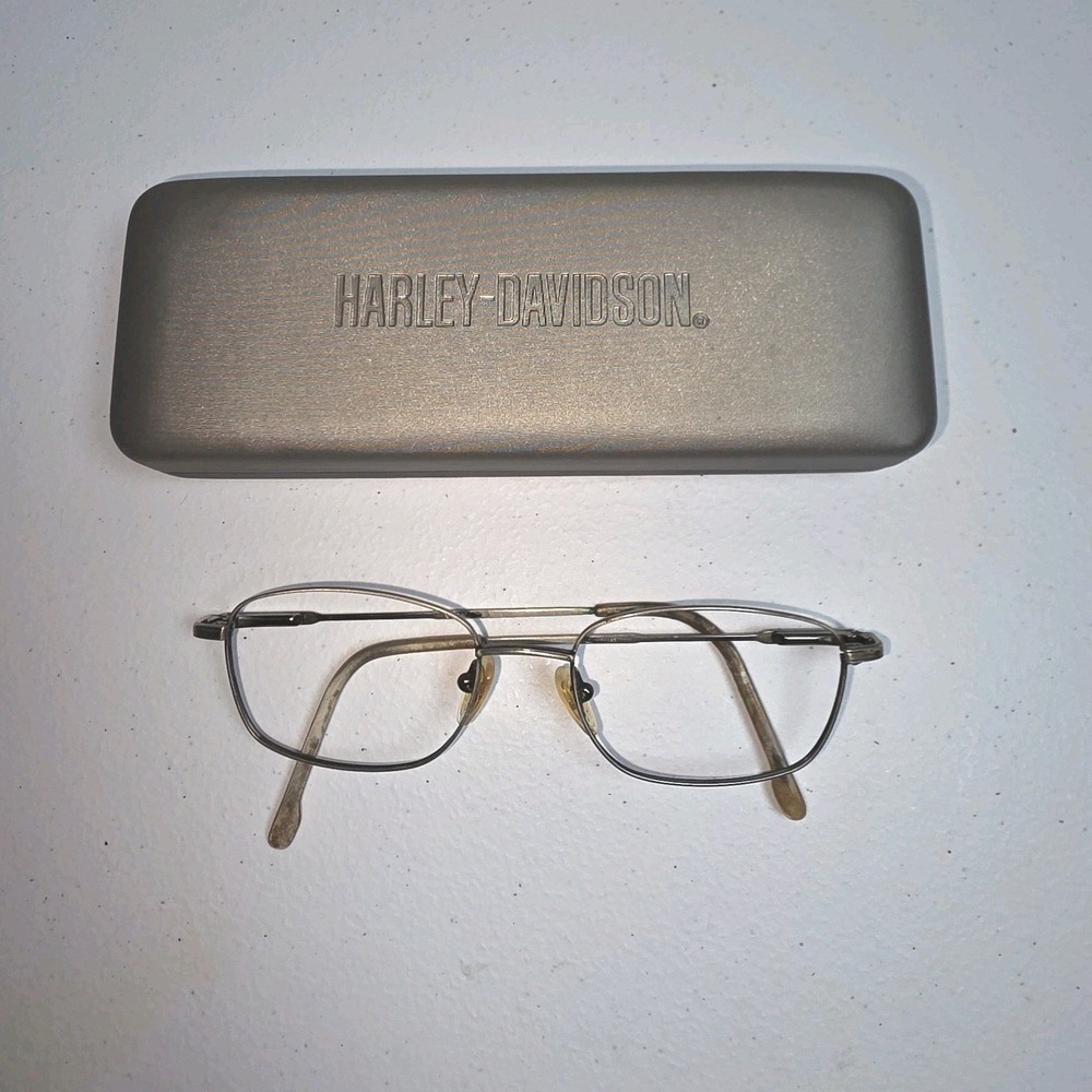 Vtg Harley Davidson Eyeglass Frames‎ 90s Metal Optical Frames Biker Style w/case